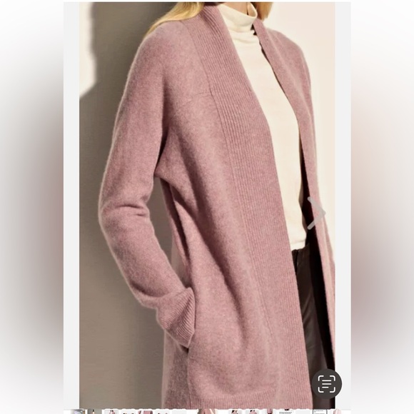 VINCE Boiled Cashmere Open Rib Trim Cardigan HEATHER MAUVE ORCHID. Size XS. EUC - Picture 4 of 16